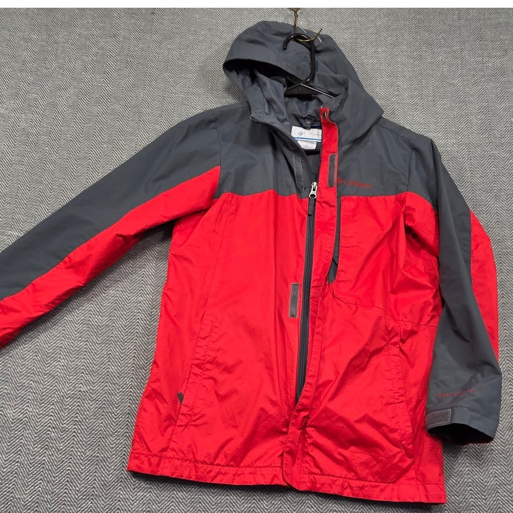 Columbia Boys M 10/12‎ Red Grey Interchange Omni-Shield Hooded Shell Jacket